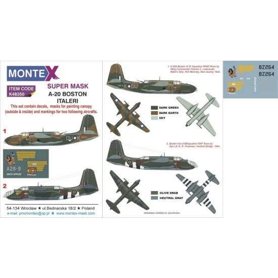 Montex K48350 1/48 Douglas A-20 Boston Paint Mask for Italeri kit