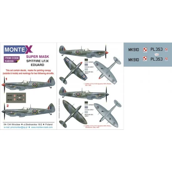 Montex K48356 1/48 Spitfire LF IX Paint Mask for Eduard Models (Insignia & Canopy Masks + Decals) - Model Planes