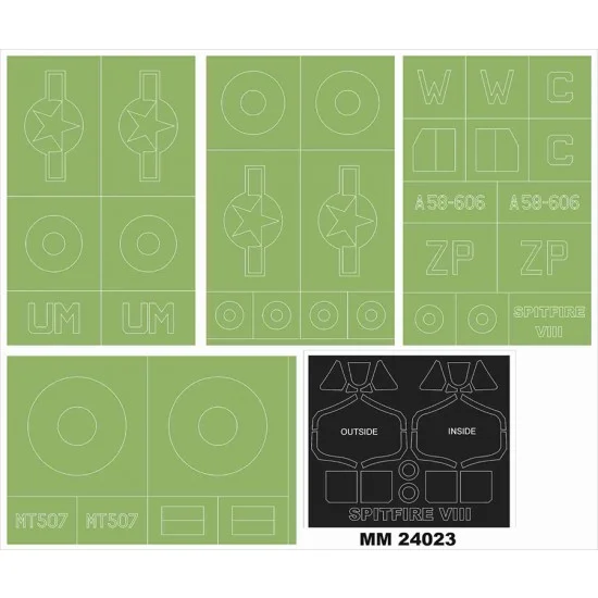 Montex MM24023 1/24 Spitfire Mk.VIII Canopy and Markings Masks for Airfix #17002 - Model Planes