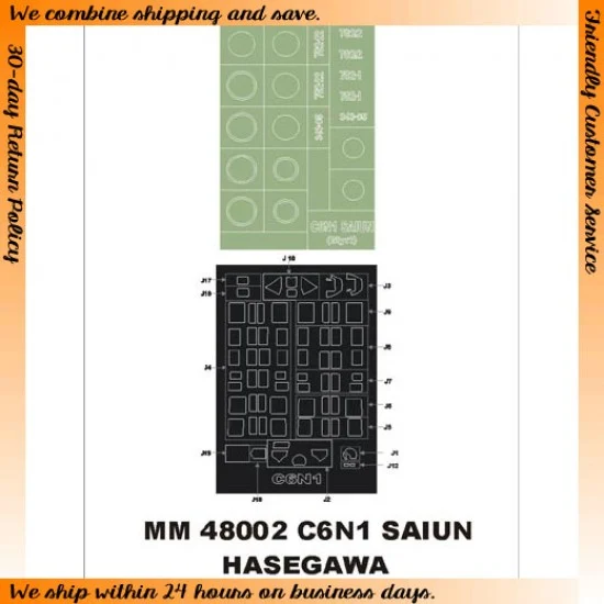 Montex MM48002 1/48 Nakajima C6N1 Saiun Paint Mask for Hasegawa kit (Canopy Masks + Insignia Masks) - Model Planes