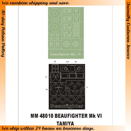 Montex MM48010 1/48 Bristol Beaufighter Mk VI Paint Mask for Tamiya kit (Canopy Masks + Insignia Masks) - Model Planes