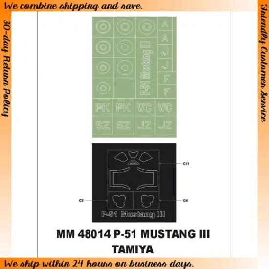 Montex MM48014 1/48 P-51 Mustang III Paint Mask for Tamiya kit (Canopy Masks + Insignia Masks)