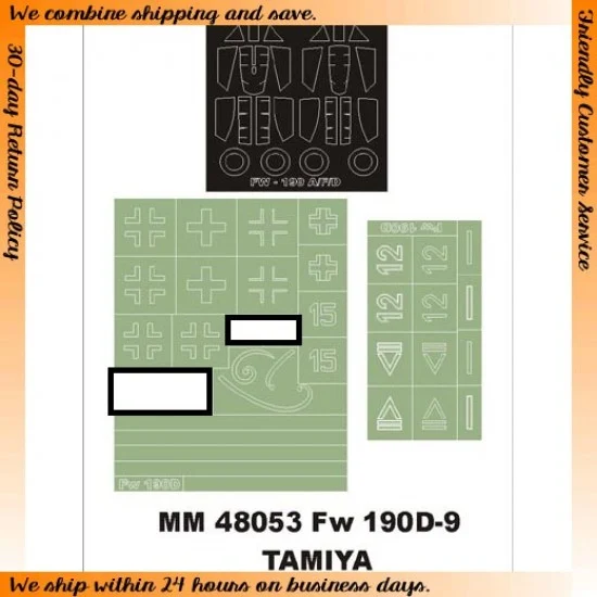 Montex MM48053 1/48 Focke-Wulf Fw 190D-9 Paint Mask for Tamiya kit (Canopy Masks + Insignia Masks)