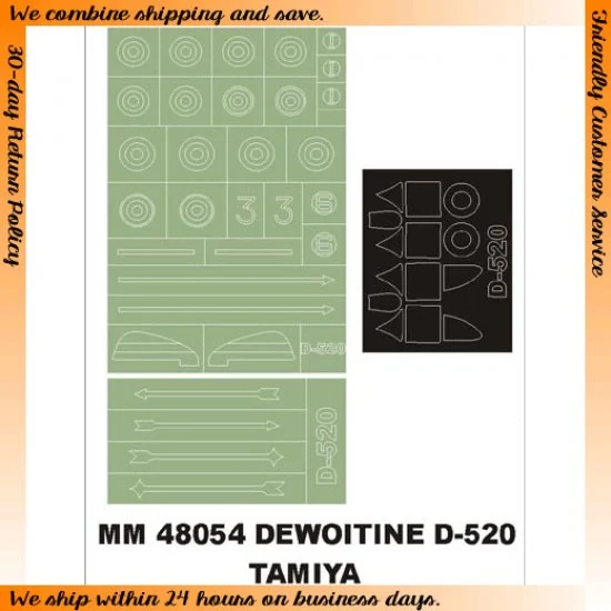 Montex MM48054 1/48 Dewoitine D.520 Paint Mask for Tamiya kit (Canopy Masks + Insignia Masks) - Model Planes