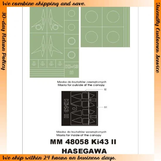 Montex MM48058 1/48 Nakajima Ki-43-II Oscar Paint Mask for Hasegawa kit (Canopy Masks + Insignia Masks)