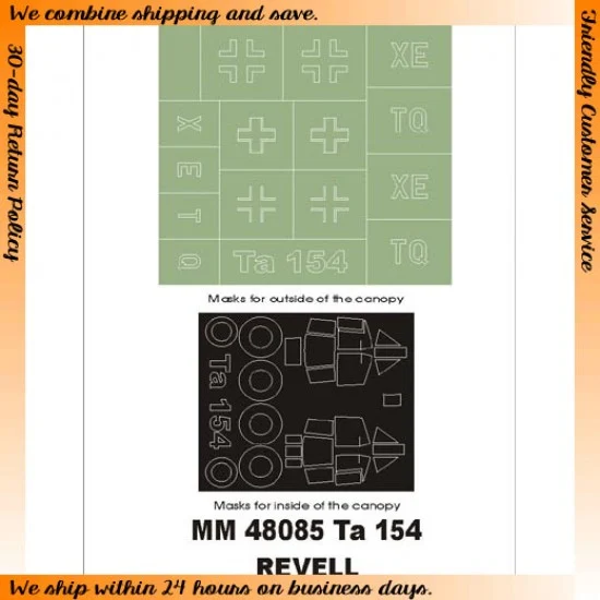 Montex MM48085 1/48 Focke-Wulf Ta-154 Paint Mask for Revell kit (Canopy Masks + Insignia Masks)