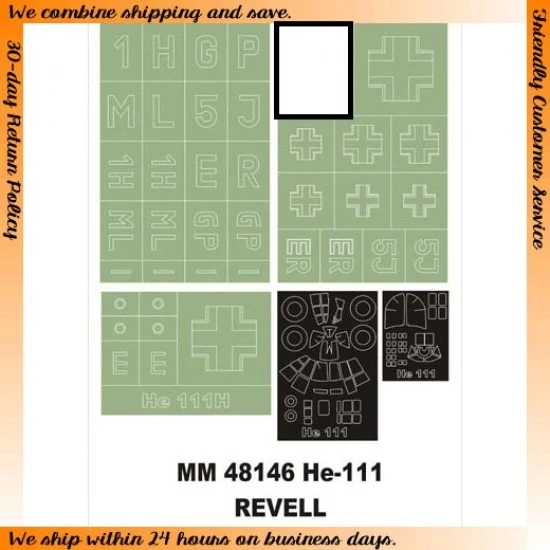 Montex MM48146 1/48 Heinkel He-111 Paint Mask for Revell kit (Canopy Masks + Insignia Masks)