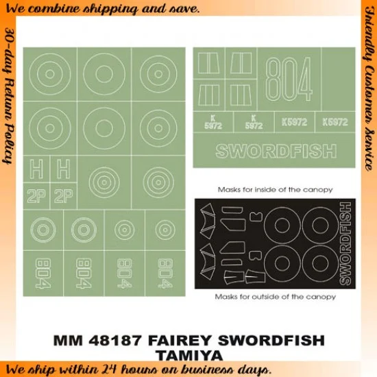 Montex MM48187 1/48 Fairey Swordfish Paint Mask for Tamiya kit (Canopy Masks + Insignia Masks) - Model Planes