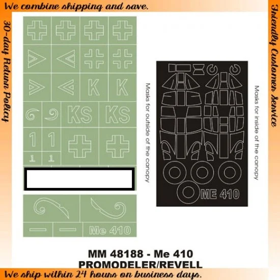 Montex MM48188 1/48 Messerschmitt Me-410B Paint Mask for Promodeler kit (Canopy Masks + Insignia Masks)