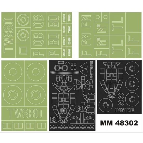 Montex MM48302 1/48 Avro Lancaster B Mk.I/III Paint Mask for Tamiya kit (Canopy Masks + Insignia Masks) - Model Planes