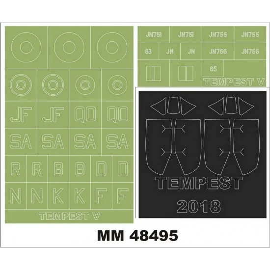 Montex MM48495 1/48 Tempest V Paint Masks for Eduard Kit #82121 (Canopy + Insignia Masks) - Model Planes