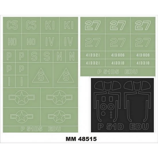 Montex MM48515 1/48 P-51D-5 Mustang Paint Mask for Eduard kits (2 Canopy & 2 Insignia Masking)
