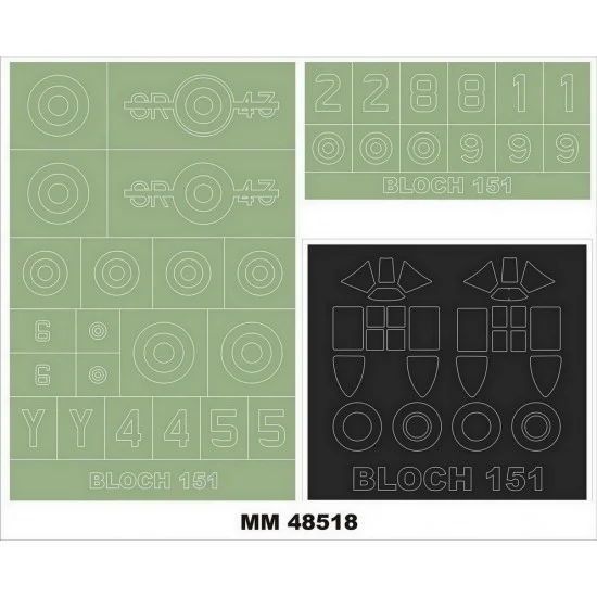 Montex MM48518 1/48 Bloch 151 Paint Mask for Dora Wings kits (2 Canopy & 2 Insignia Masking) - Model Planes