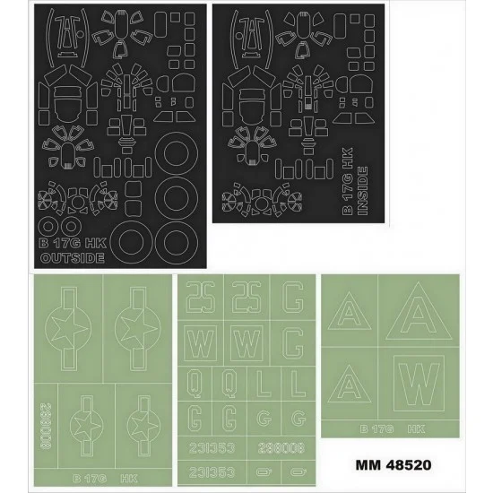 Montex MM48520 1/48 B-17G Paint Mask for HK Models kits (2 Canopy & 2 Insignia Masking)