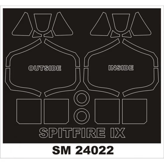Montex SM24022 1/24 Supermarine Spitfire IX Canopy (outside, inside) & Wheels Paint Mask for Airfix kits - Model Planes