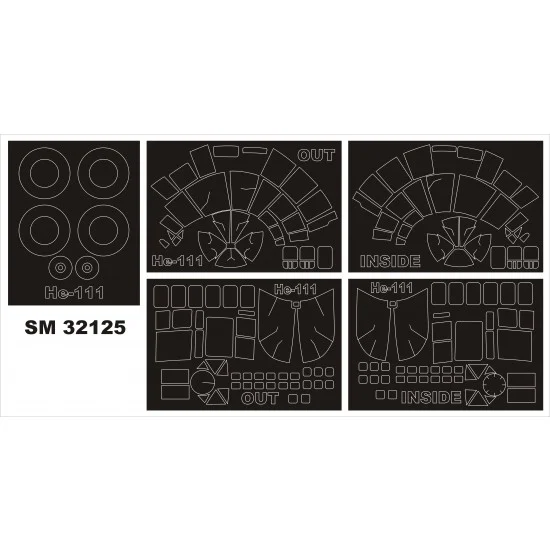Montex SM32125 1/32 Heinkel He-111P Paint Mask for Revell kit (outside-inside, 5 sheets: 130x90mm)