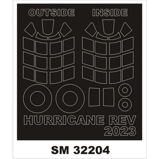 Montex SM32204 1/32 Hawker Hurricane Iib Canopy (outside, inside) & Wheels Paint Mask for Revell kits - Model Planes