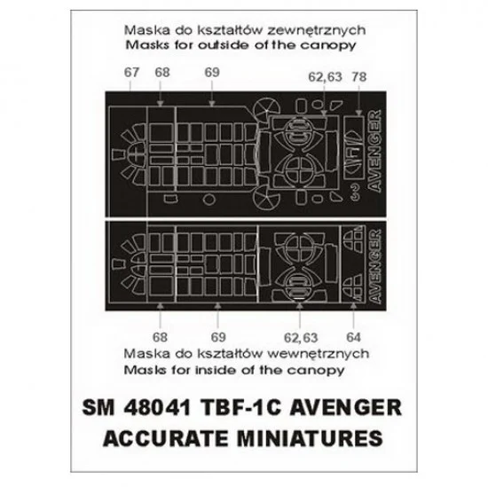 Montex SM48041 1/48 TBF-1C Avenger Paint Mask for Accurate Miniatures kit (outside-inside)