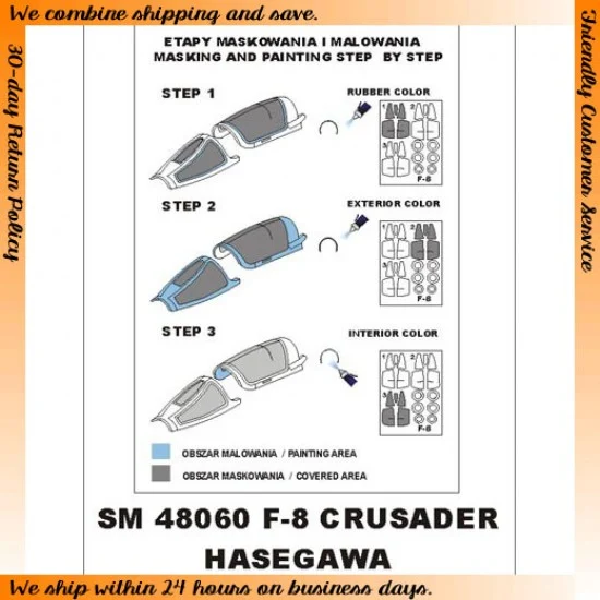 Montex SM48060 1/48 F-8 Crusader Paint Mask for Hasegawa kit (outside-inside)