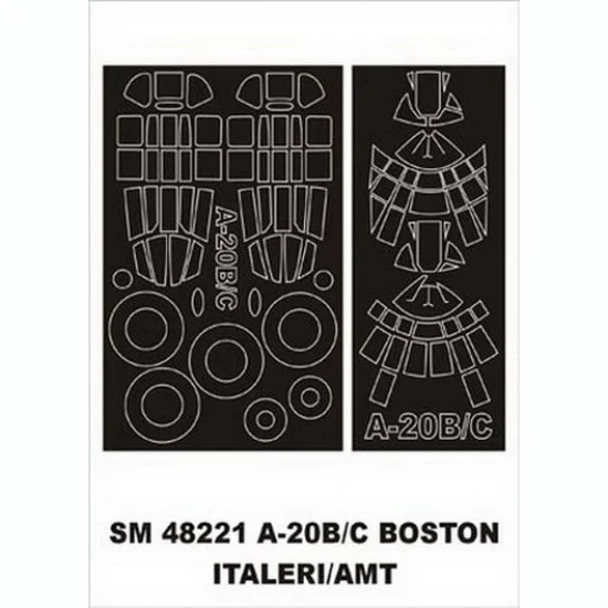 Montex SM48221 1/48 A-20B Boston Paint Mask for Italeri kit (outside-inside)