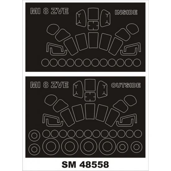 Montex SM48558 1/48 Mi-8 Canopy (outside, inside) & Wheels Paint Mask for Zvezda kits