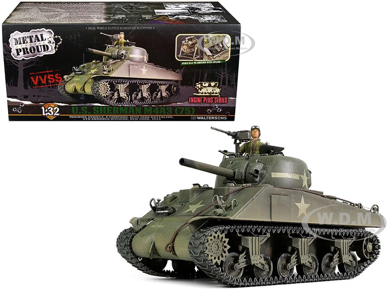 Sherman M4A3 (75) Medium Tank U.S. "Training vehicle, C Company, 10th Tank Battalion, 5th Armored Division, New York" (1943) "Engine Plus" Series 1/32 Diecast Model by Metal Proud - Military Models