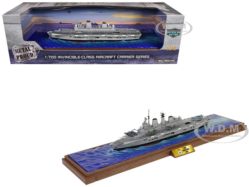 British HMS Invincible (R05) Aircraft Carrier Waterline Edition "Falklands War" (1982) British Royal Navy "Battleship" Series 1/700 Diecast Model by Metal Proud - Military Models