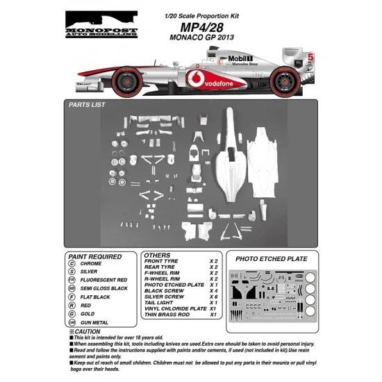 Monopost MP025 1/20 McLaren MP4-28 Monaco 2013 F1 Racing Car [Multi Material Kit]