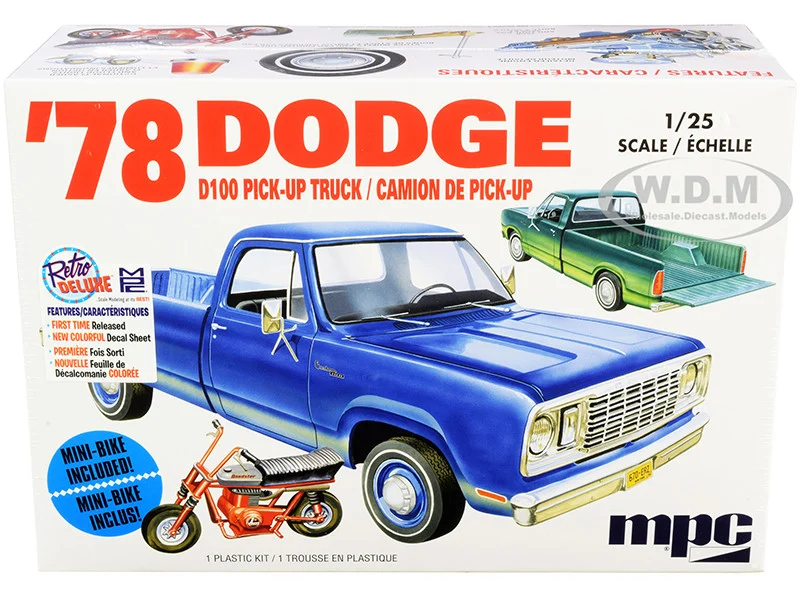 Skill 2 Model Kit 1978 Dodge D100 Pickup Truck with Mini Bike 1/25 Scale Model by MPC - Dodge Models