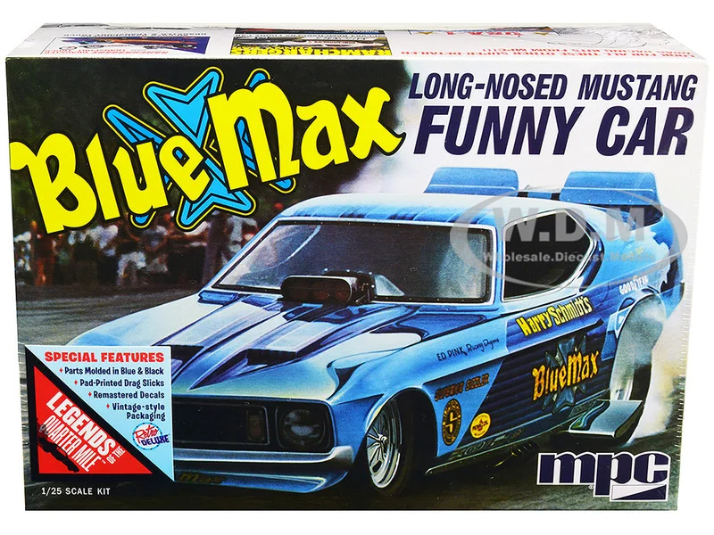 Skill 2 Model Kit "Blue Max" Long Nose Mustang Funny Car 1/25 Scale Model Car by MPC - Ford Models