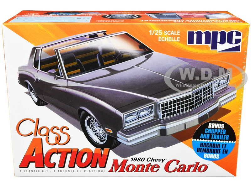 Skill 2 Model Kit 1980 Chevrolet Monte Carlo "Class Action" with Motorcycle and Trailer (Skill 2) 1/25 Scale Model Car by MPC - Chevrolet Models