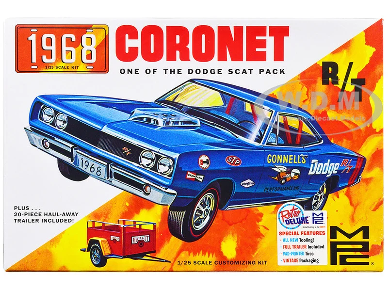 Skill 2 Model Kit 1968 Dodge Coronet Hardtop with Trailer 1/25 Scale Model by MPC - Dodge Models