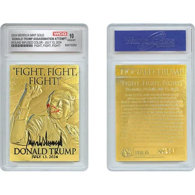 Trump Assassination Attempt Fight Infused Gold Card TRUMP_GLDWND_GM10 - Merrick Mint