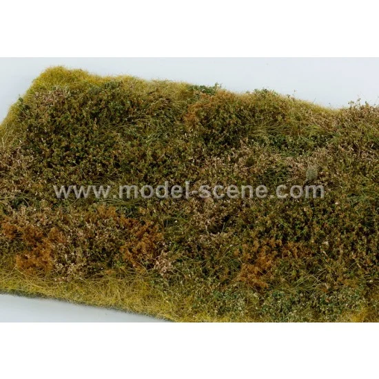 Model Scene F573 [Premium Line] Grass Mat - Wild Area w/Bushes, Late Summer (Size: 18x28cm / 7"x11")