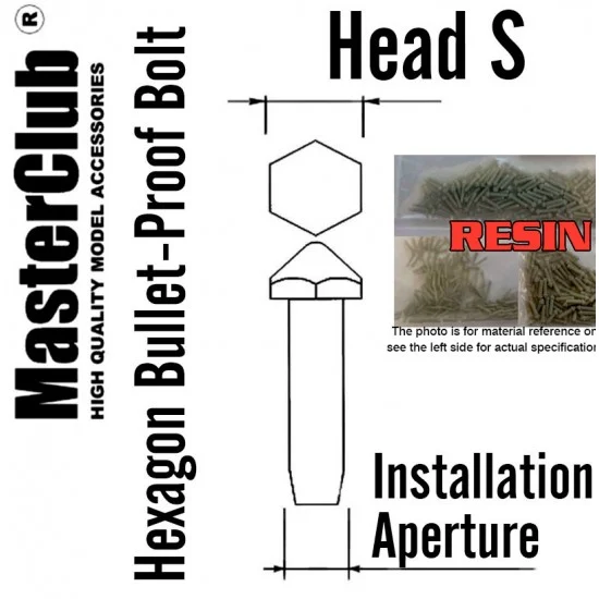 Master Club MC435091 Hexagon Bullet-Proof Bolt #Head S Dia.: 0.5mm, Installation Aperture Dia.: 0.4mm (160pcs)