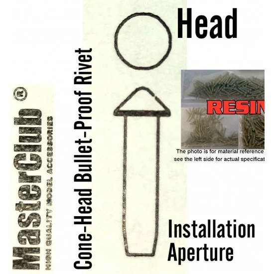Master Club MC435230 Cone-Head Bullet-Proof Rivet #Head Dia.: 0.5mm, Installation Aperture: 0.4mm (180pcs)