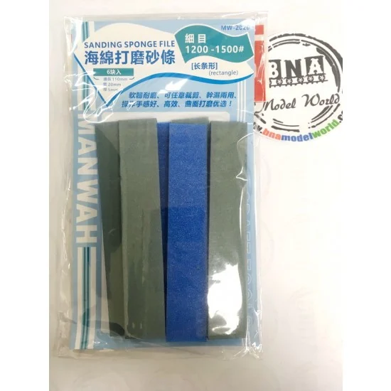 Manwa 2020 Sanding Sponge Stick 1200-1500# (5mm x 20mm x 110mm, 6pcs)
