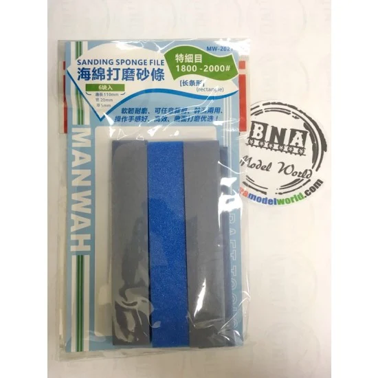 Manwa 2021 Sanding Sponge Stick 1800-2000# (5mm x 20mm x 110mm, 6pcs)