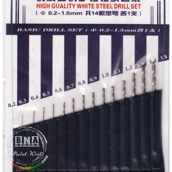 Manwa 2113B High Quality White Steel Drill Set (0.2mm-1.5mm, 14pcs)