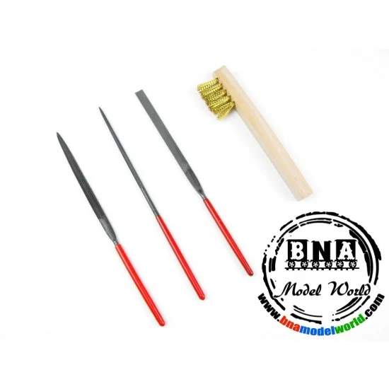 Manwa 2131 3pcs Hobby Files Set (Length: 14cm each) & Wire Brush - Hobby Tools & Supplies