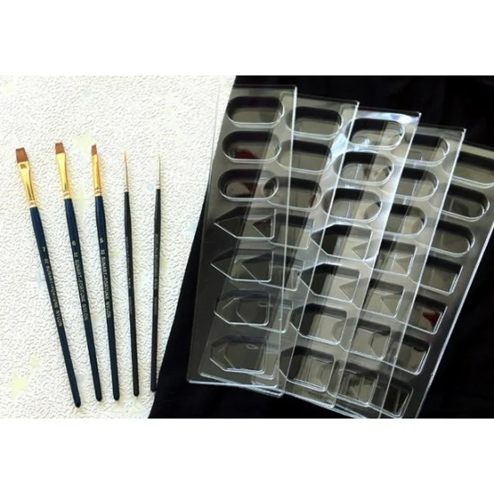 Manwa 3011 Paint Brush Set (3 Flat Brushes + 2 Point Brushes + 5 Paint Trays) - Hobby & Model Paints