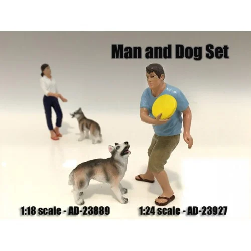 Man and Dog 2 Piece Figure Set For 1:18 Scale Models by American Diorama - Accessories