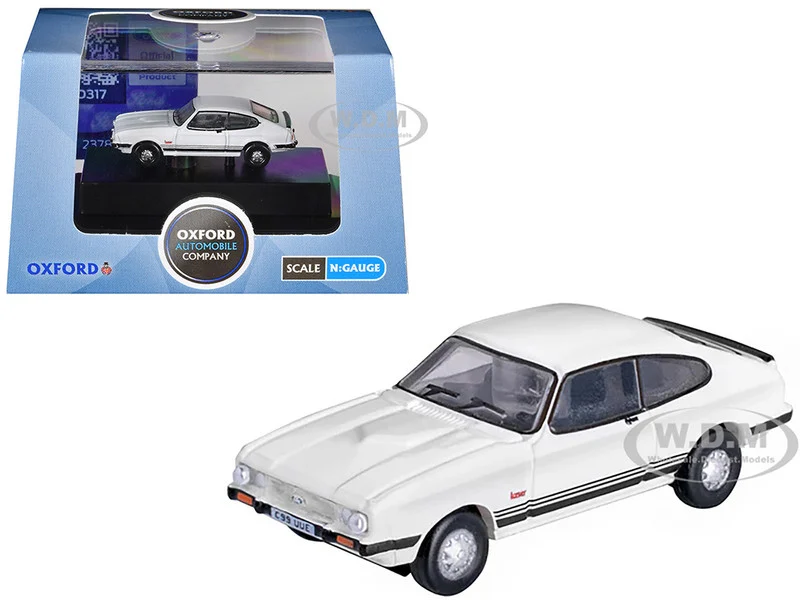 Ford Capri Mk3 RHD (Right Hand Drive) Diamond White with Black Stripes 1/148 (N) Scale Diecast Model Car by Oxford Diecast - Ford Models