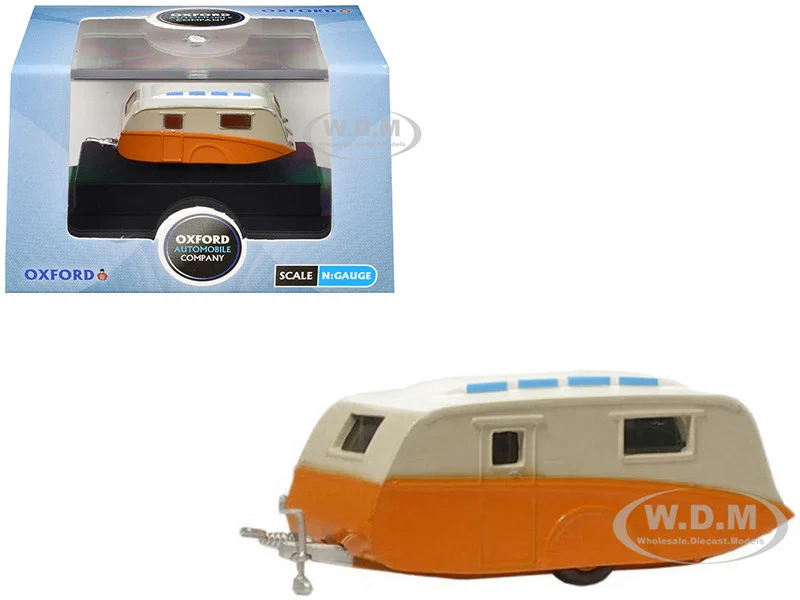 Caravan Trailer Cream and Orange 1/148 (N) Scale Diecast Model Car by Oxford Diecast - Travel Trailer Models