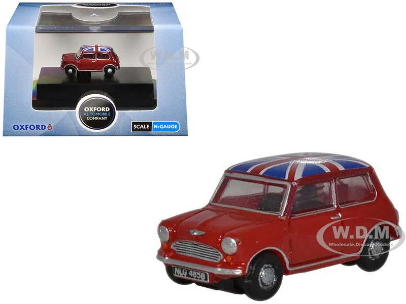 Austin Mini RHD (Right Hand Drive) Tartan Red with Union Jack Top 1/148 (N) Scale Diecast Model Car by Oxford Diecast - Austin Healey Models