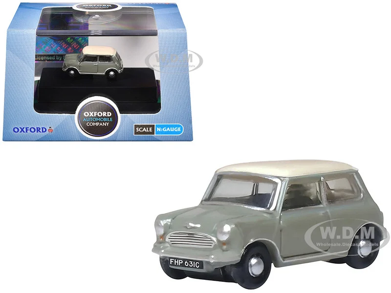 Mini Classic Tweed Gray with Cream Top 1/148 (N) Scale Diecast Model Car by Oxford Diecast - Mini Cooper Models