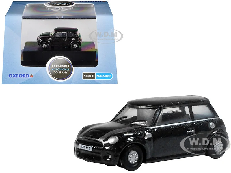 Mini Cooper S RHD (Right Hand Drive) Midnight Black with Silver Stripes 1/148 (N) Scale Diecast Model Car by Oxford Diecast - Mini Cooper Models