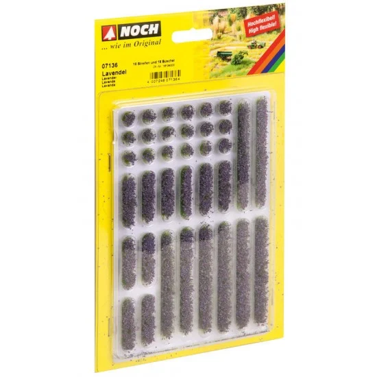 NOCH 07136 Lavender - Grass Tips Refined w/Fine Purple Flock, 18 Strips & 18 Tufts
