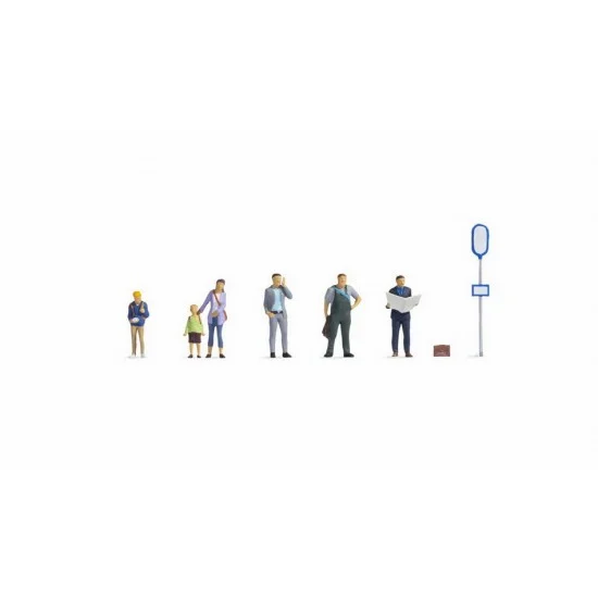 NOCH 15246 HO Scale At the Bus Stop (6 figures w/accessories) - Model Figures