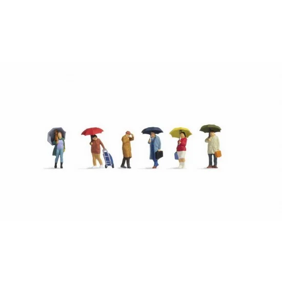 NOCH 15523 HO Scale People in the Rain (6 figures w/accessories) - Model Figures
